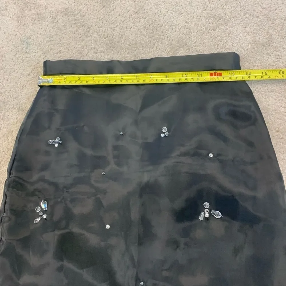 ZARA black Jewel trim satin midi skirt limited Edition Sz XS NWT
